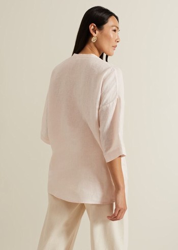 Phase Eight Posie Button Front Linen Shirts Pink Australia | QF5726013